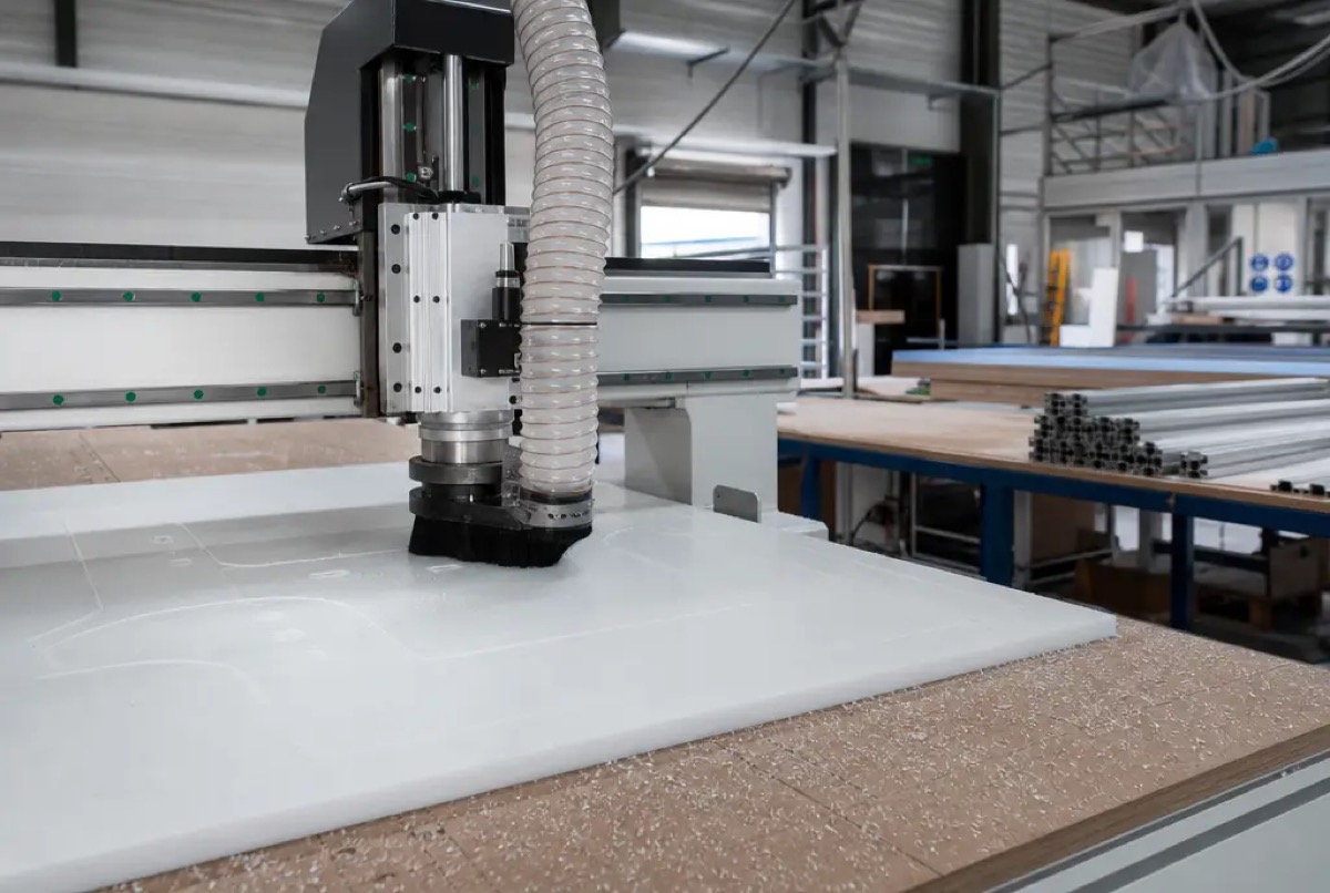 Skiltematerialer i produktion på værkstedet
